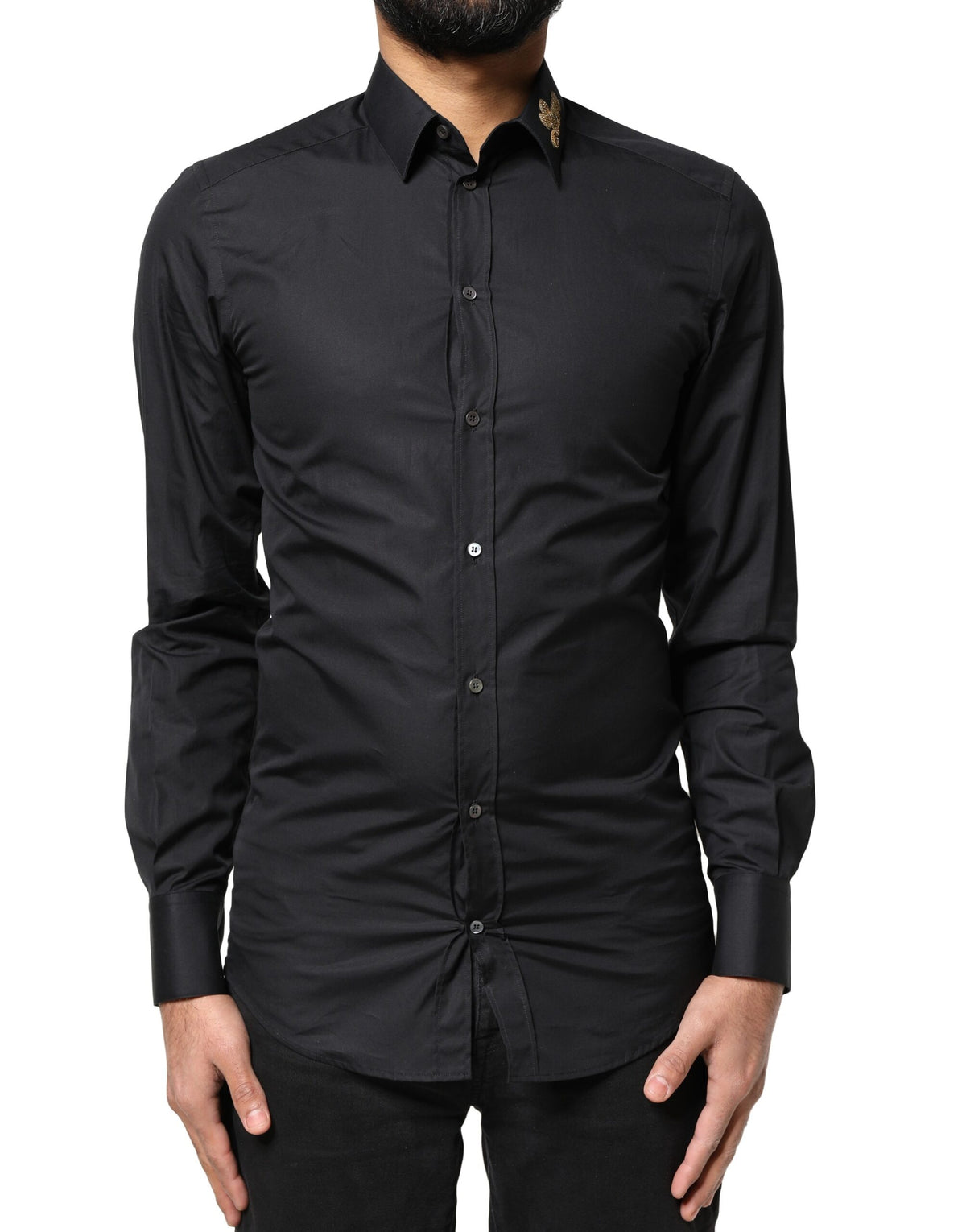 Chemise habillée formelle noire brodée "Love" dorée de Dolce &amp; Gabbana