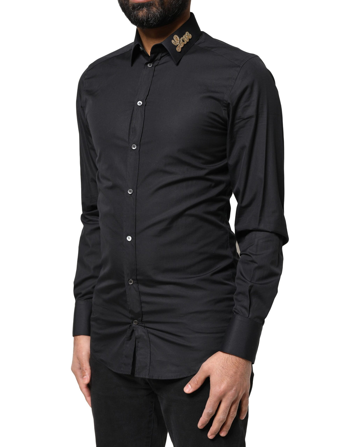Chemise habillée formelle noire brodée "Love" dorée de Dolce &amp; Gabbana