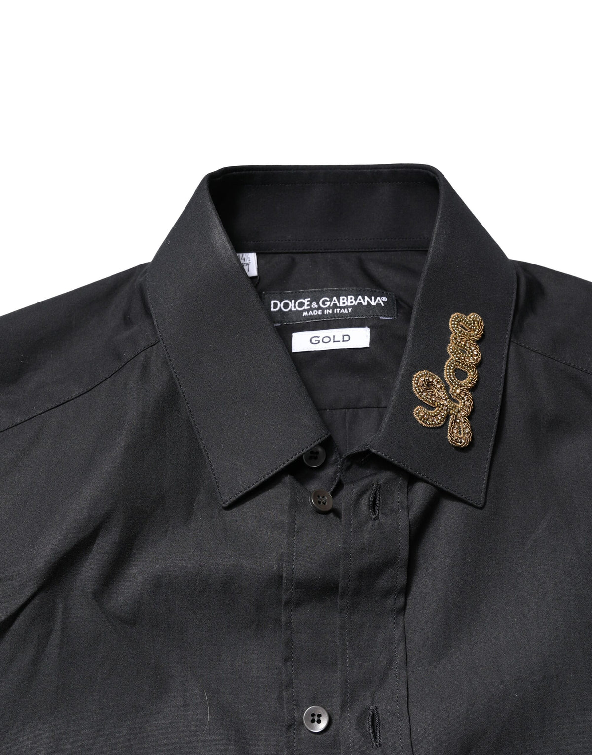 Chemise habillée formelle noire brodée "Love" dorée de Dolce &amp; Gabbana