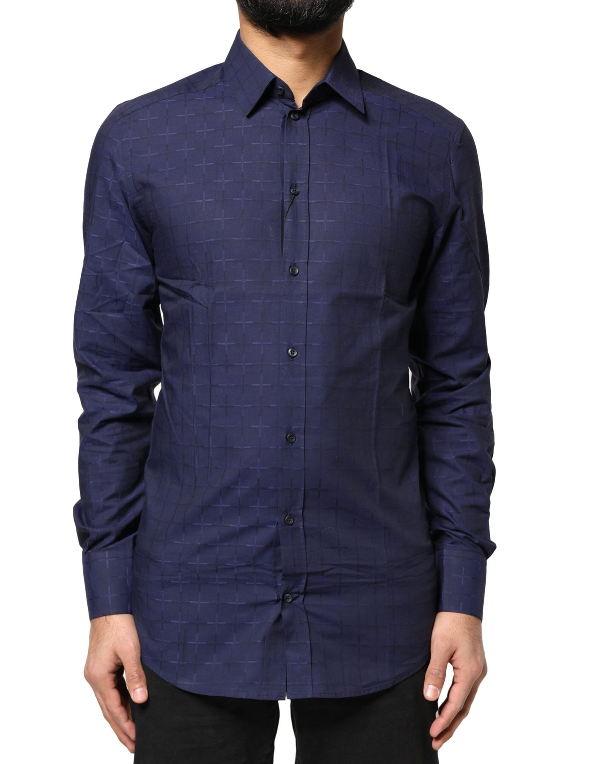 Chemise habillée formelle à carreaux bleu et or en tartan de Dolce &amp; Gabbana
