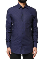 Chemise habillée formelle à carreaux bleu et or en tartan de Dolce &amp; Gabbana