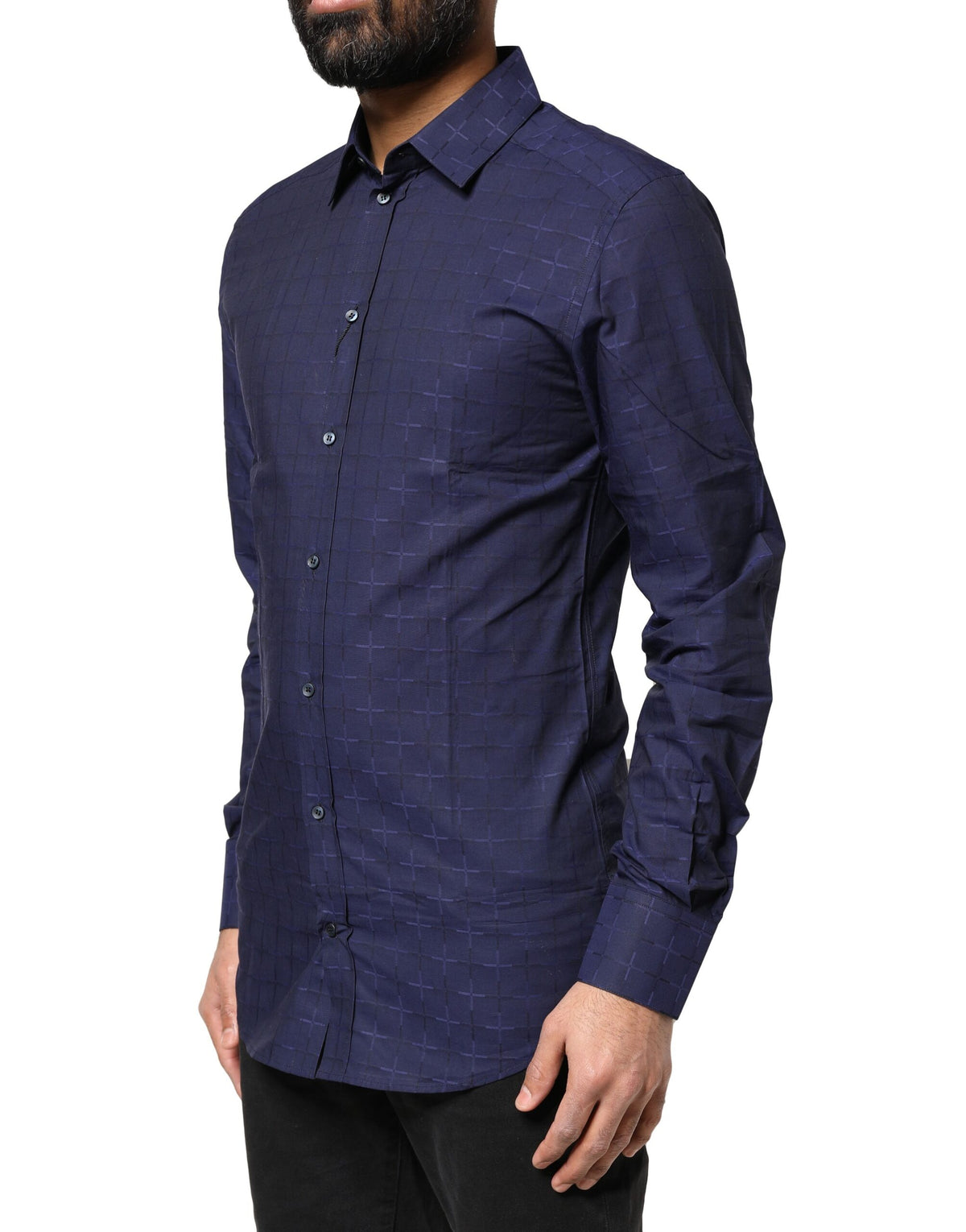Chemise habillée formelle à carreaux bleu et or en tartan de Dolce &amp; Gabbana