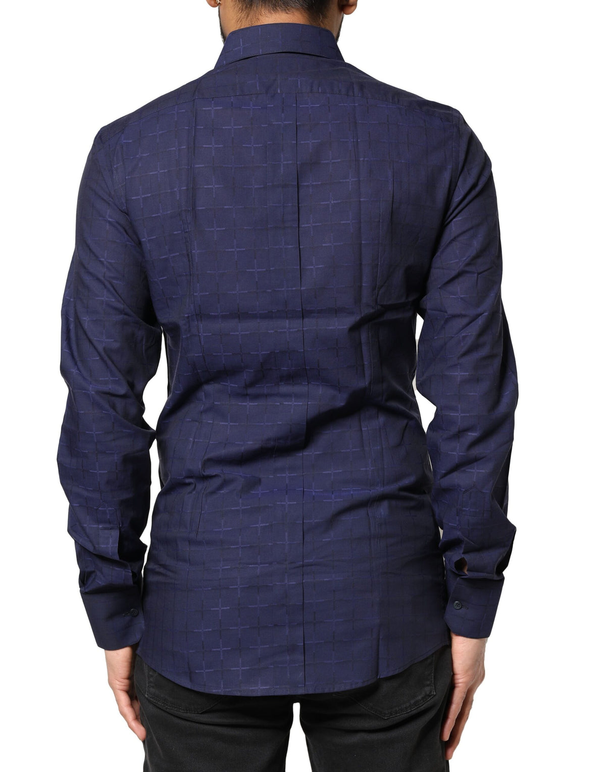 Chemise habillée formelle à carreaux bleu et or en tartan de Dolce &amp; Gabbana