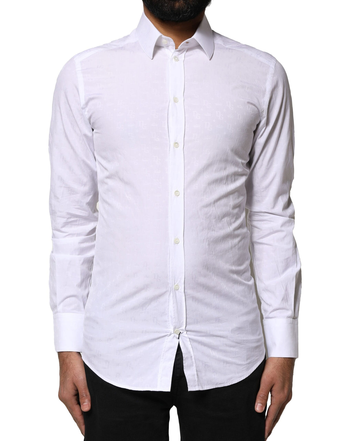 Chemise de cérémonie à manches longues en coton blanc doré de Dolce &amp; Gabbana