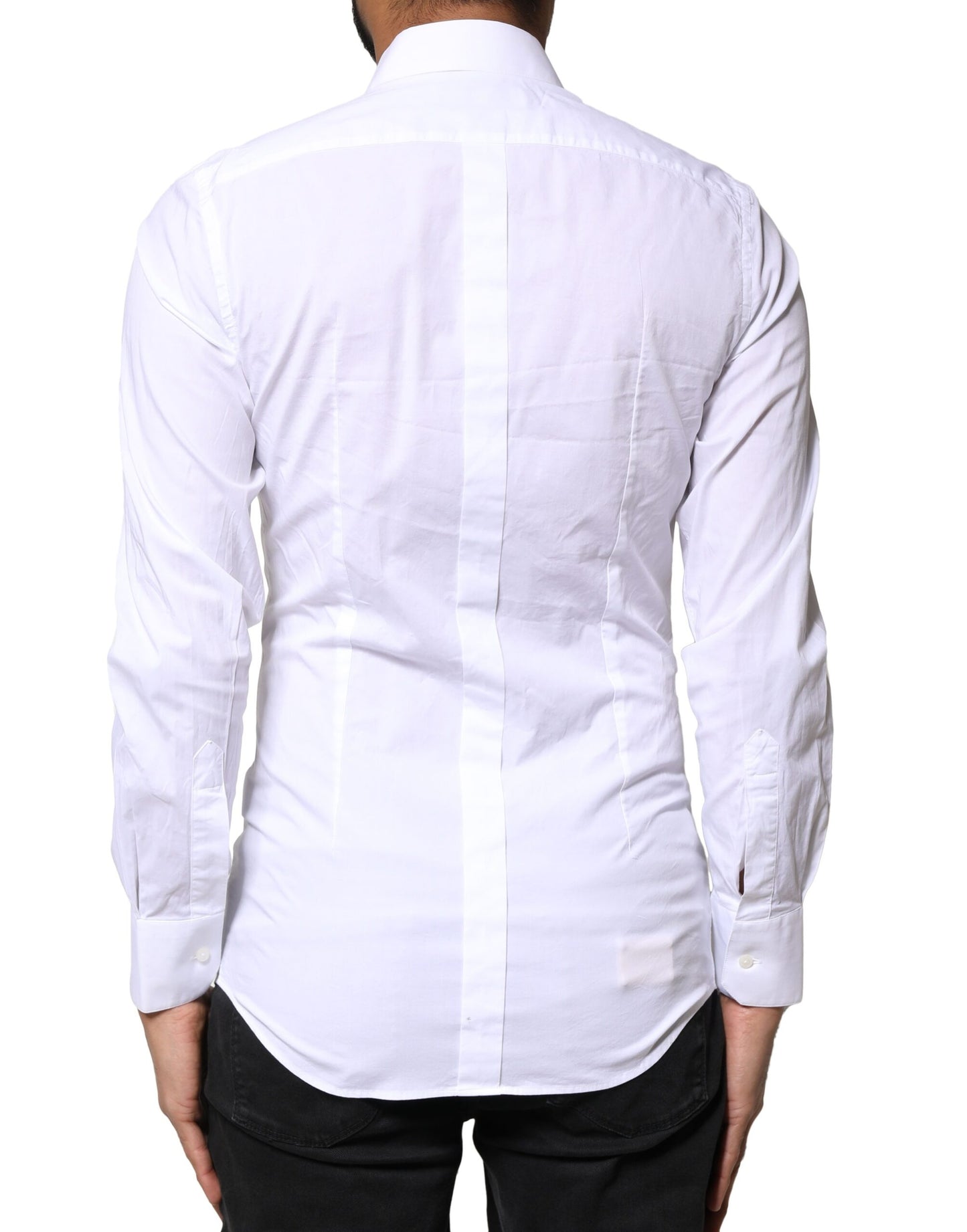 Dolce & Gabbana White GOLD Cotton Long Sleeves Dress Shirt