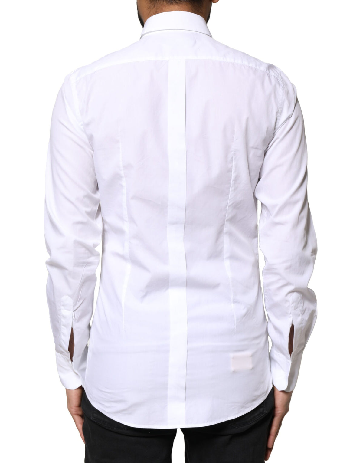 Chemise habillée en coton blanc à plumes de paon dorées Dolce &amp; Gabbana
