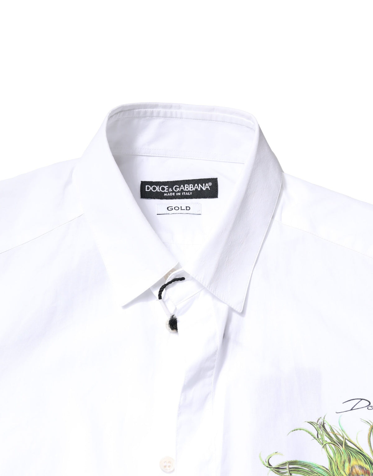 Chemise habillée en coton blanc à plumes de paon dorées Dolce &amp; Gabbana