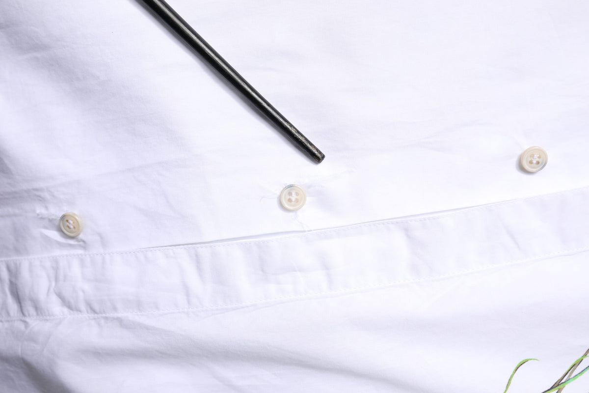 Chemise habillée en coton blanc à plumes de paon dorées Dolce &amp; Gabbana