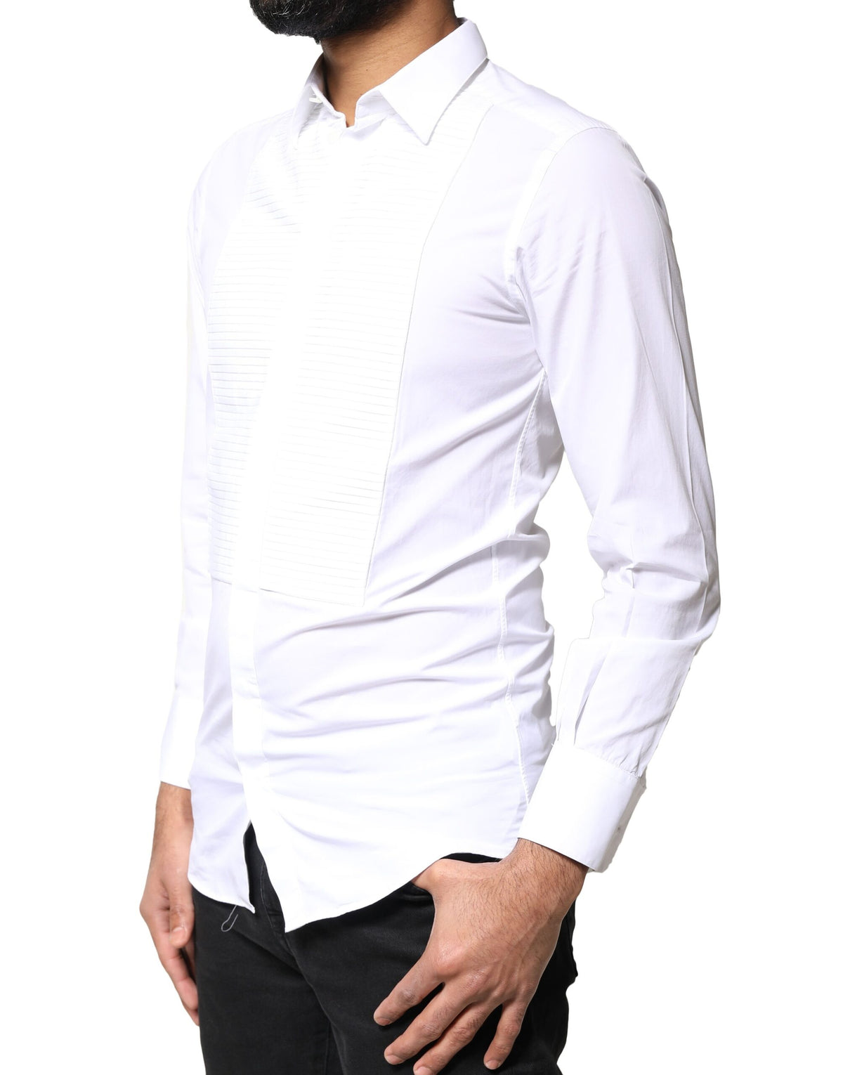 Chemise de ville pour homme Dolce &amp; Gabbana en popeline de coton blanc doré avec col montant.