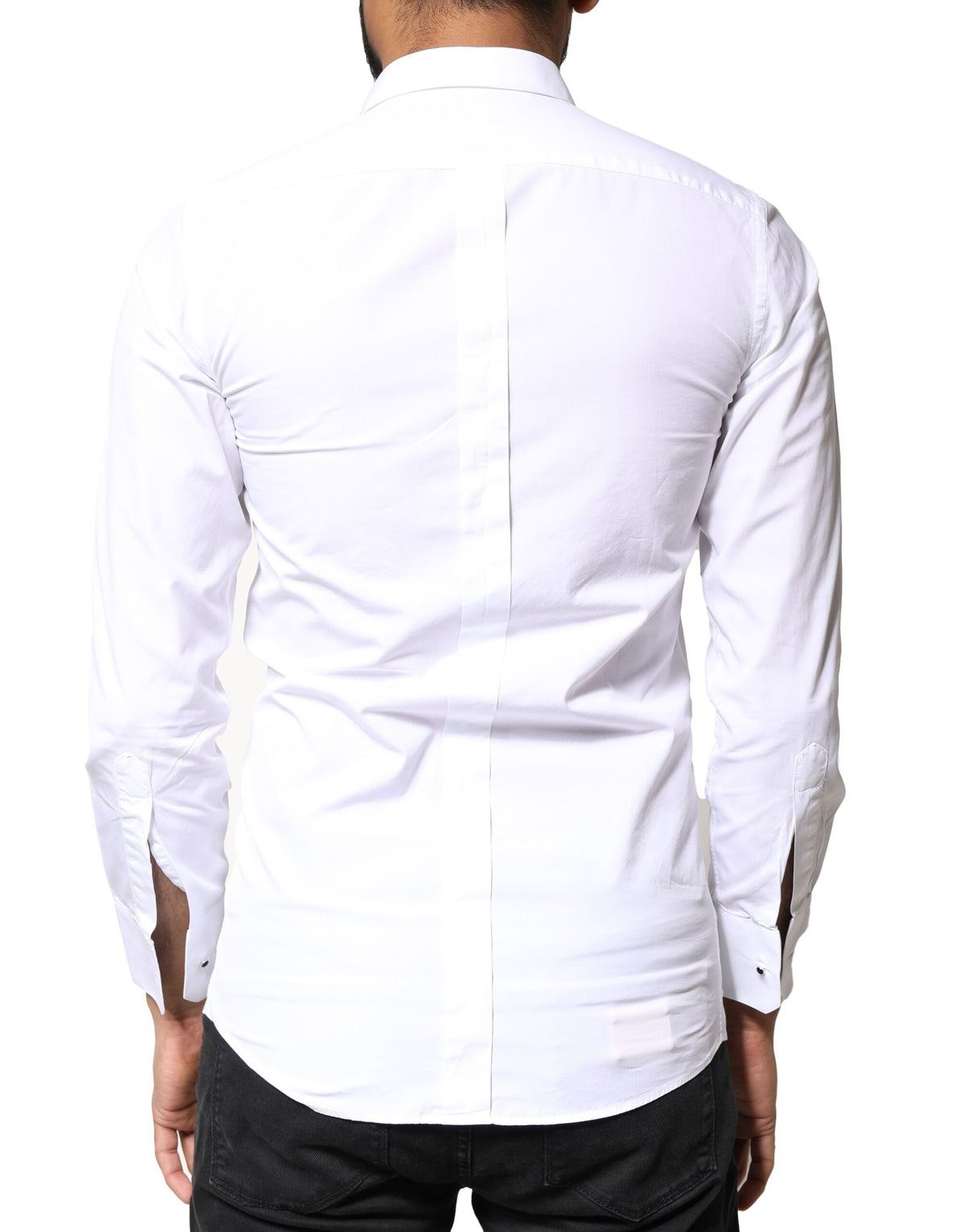 Chemise de ville pour homme Dolce &amp; Gabbana en popeline de coton blanc doré avec col montant.