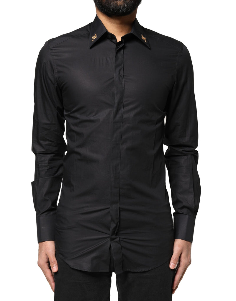 Chemise de ville homme Dolce &amp; Gabbana noire, ornée de croix dorées.
