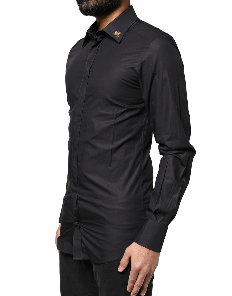 Chemise de ville homme Dolce &amp; Gabbana noire, ornée de croix dorées.