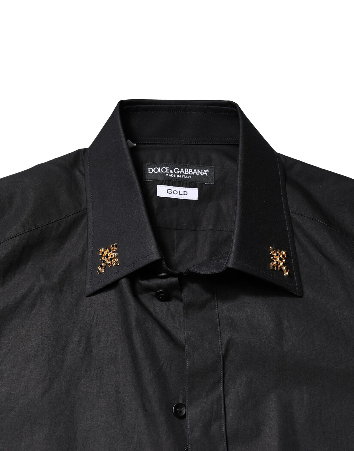 Chemise de ville homme Dolce &amp; Gabbana noire, ornée de croix dorées.
