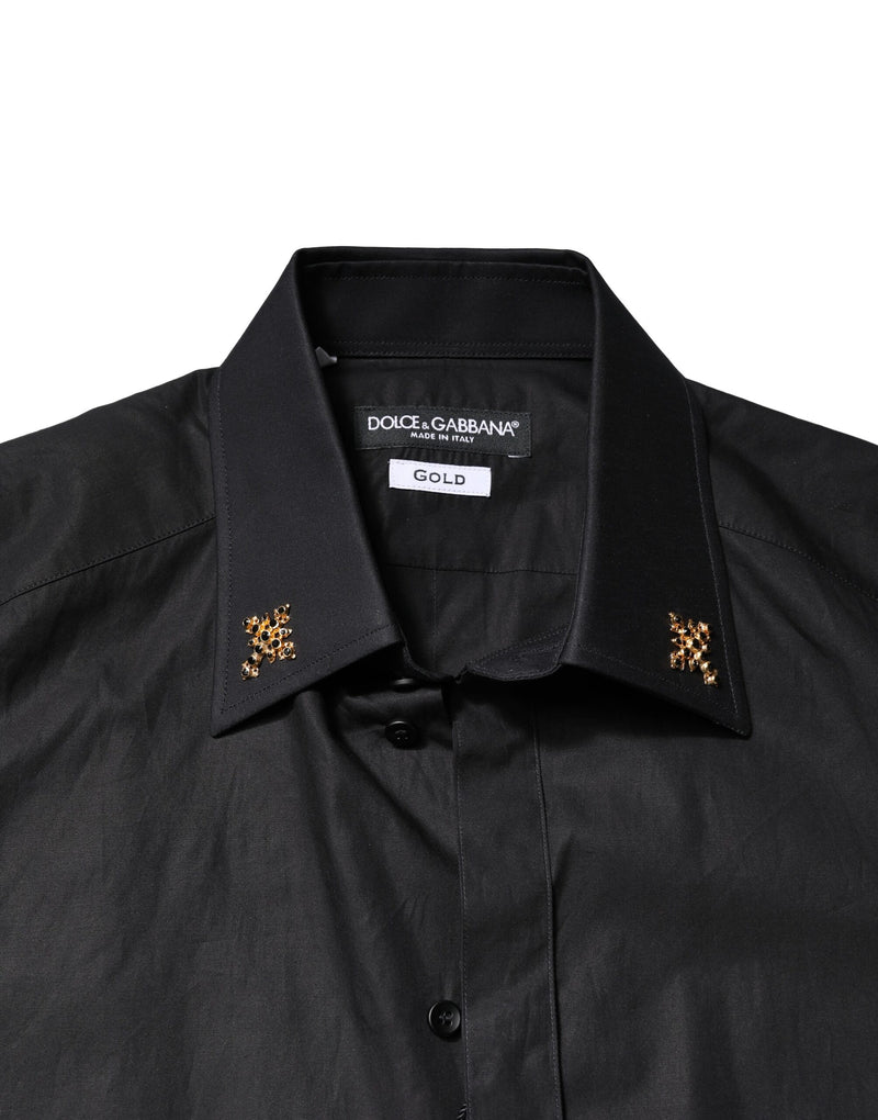 Chemise de ville homme Dolce &amp; Gabbana noire, ornée de croix dorées.