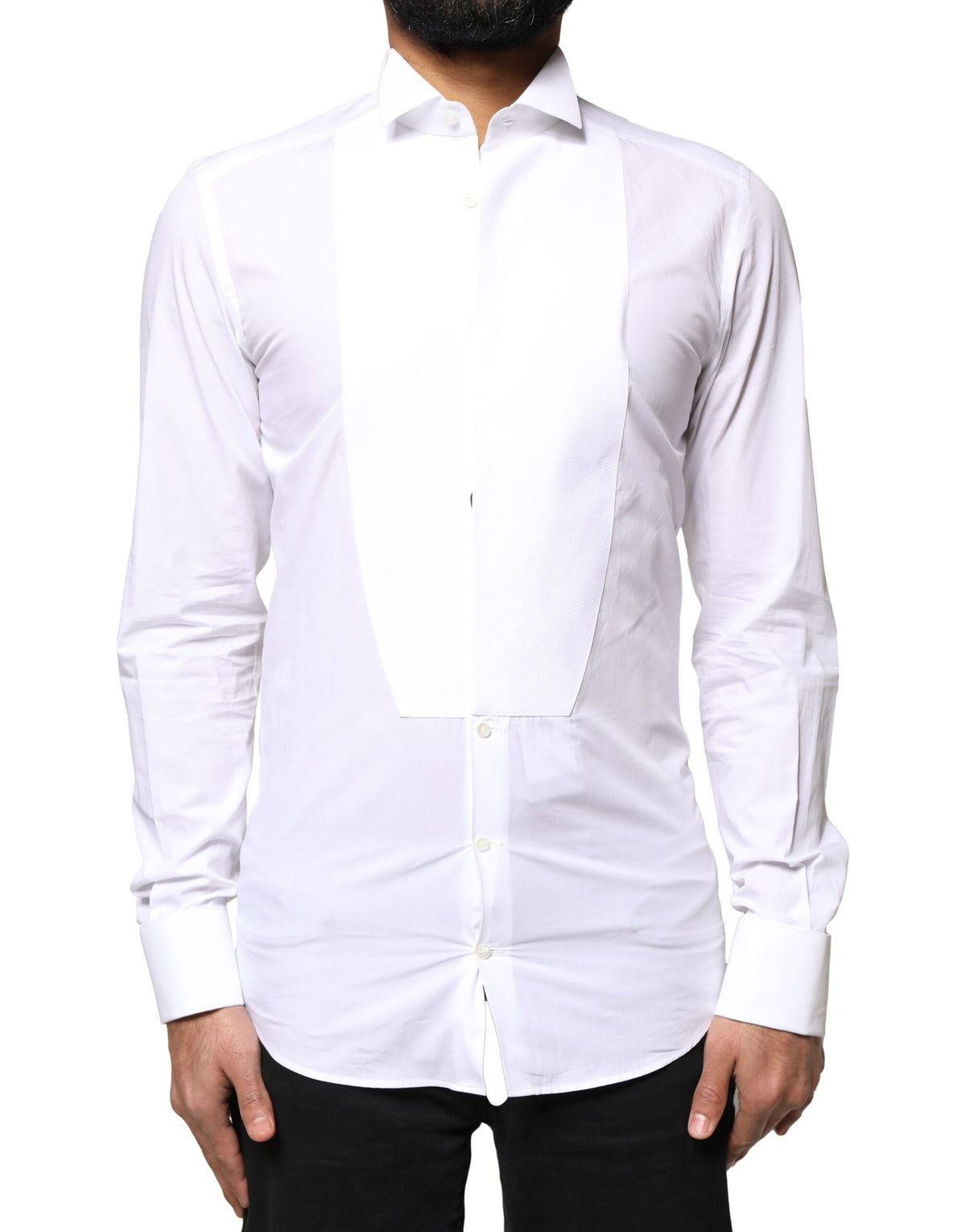 Chemise de ville homme à col italien en popeline de coton blanc doré Dolce &amp; Gabbana