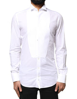 Chemise de ville homme à col italien en popeline de coton blanc doré Dolce &amp; Gabbana