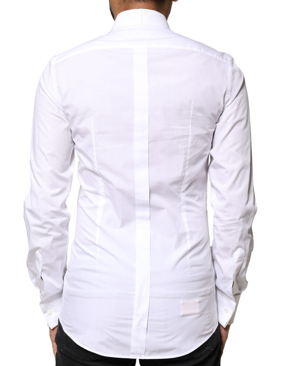 Chemise de ville homme à col italien en popeline de coton blanc doré Dolce &amp; Gabbana