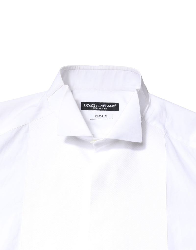 Dolce & Gabbana White GOLD Cotton Poplin Bib Formal Men Dress Shirt