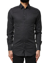 Chemise habillée en coton pour homme, noire à motifs dorés, Dolce &amp; Gabbana.