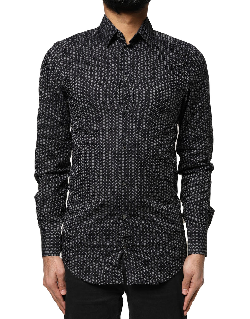 Chemise habillée en coton pour homme, noire à motifs dorés, Dolce &amp; Gabbana.