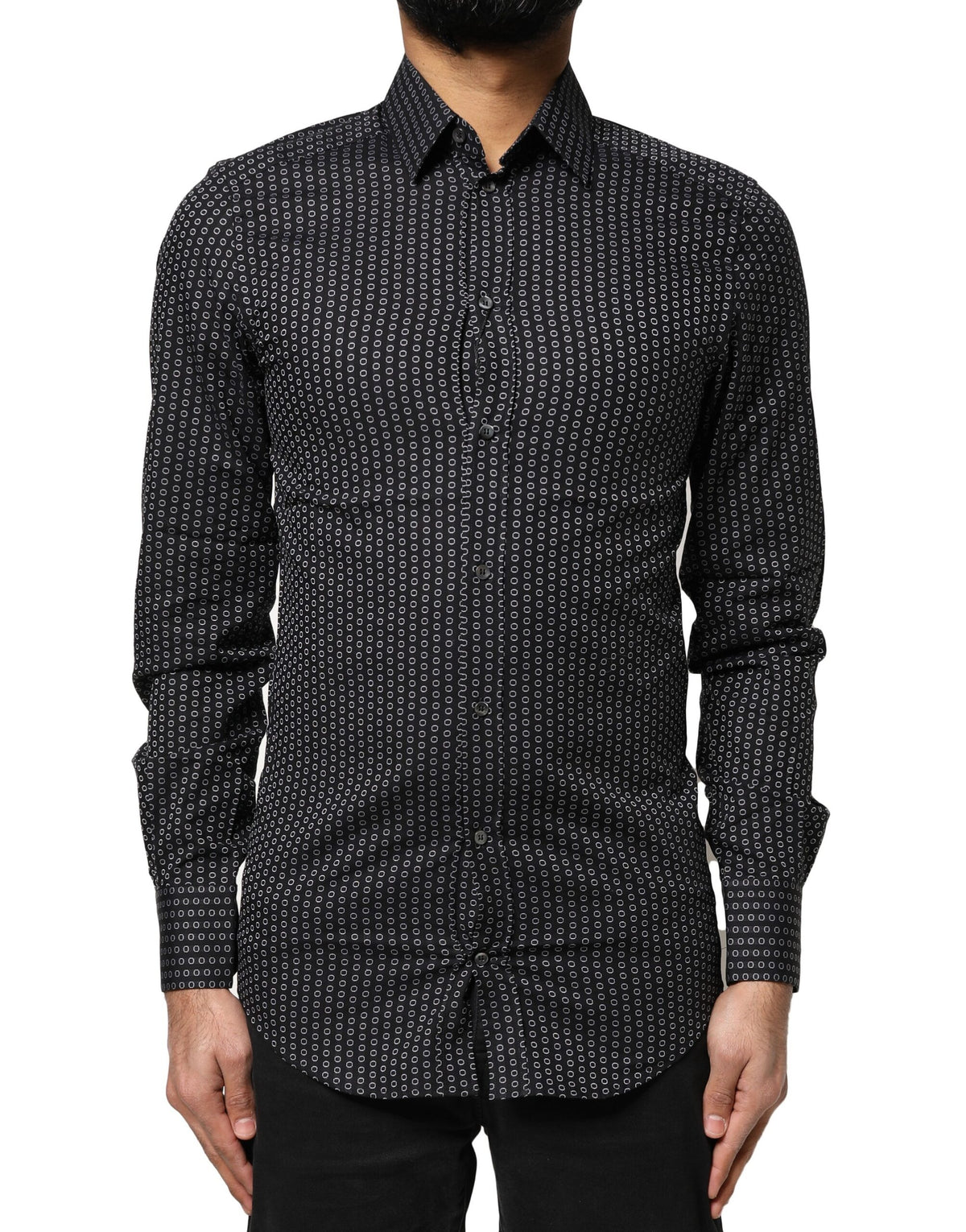 Chemise habillée en coton pour homme, noire à motifs dorés, Dolce &amp; Gabbana.