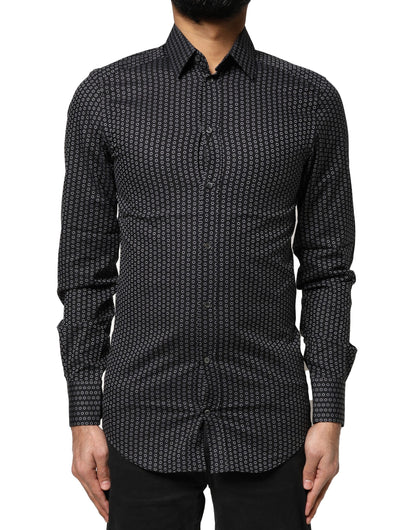 Chemise habillée en coton pour homme, noire à motifs dorés, Dolce &amp; Gabbana.