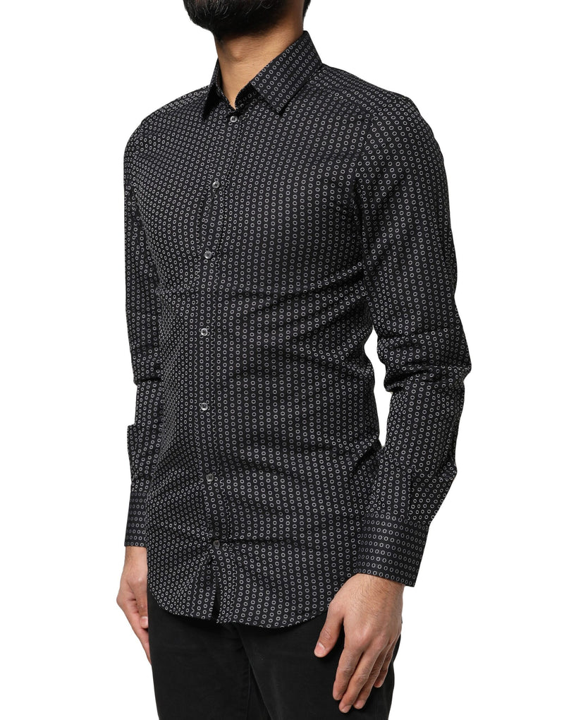 Chemise habillée en coton pour homme, noire à motifs dorés, Dolce &amp; Gabbana.