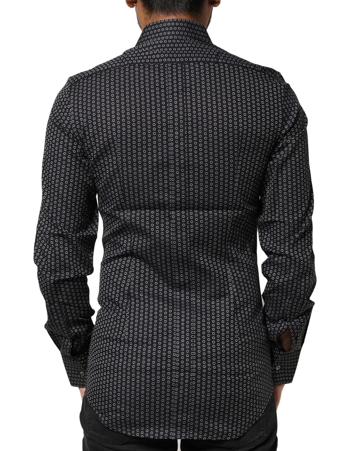 Chemise habillée en coton pour homme, noire à motifs dorés, Dolce &amp; Gabbana.