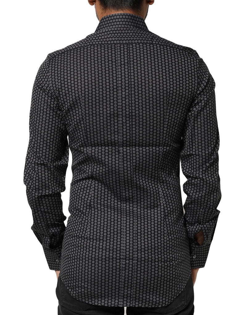 Chemise habillée en coton pour homme, noire à motifs dorés, Dolce &amp; Gabbana.