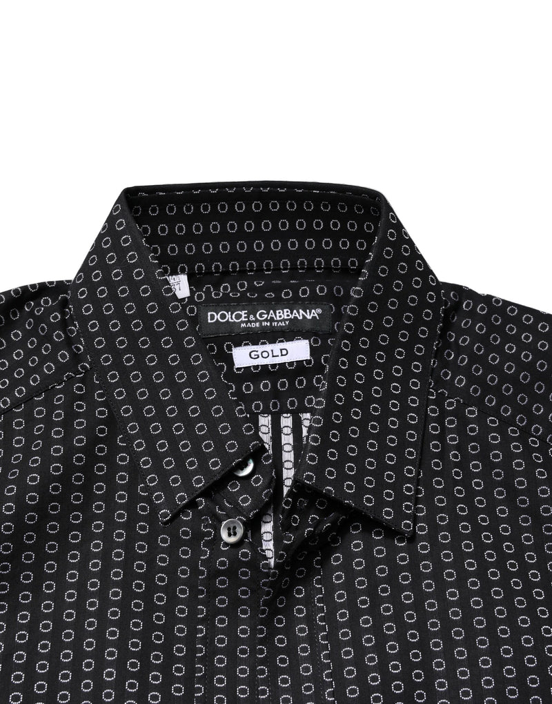 Chemise habillée en coton pour homme, noire à motifs dorés, Dolce &amp; Gabbana.