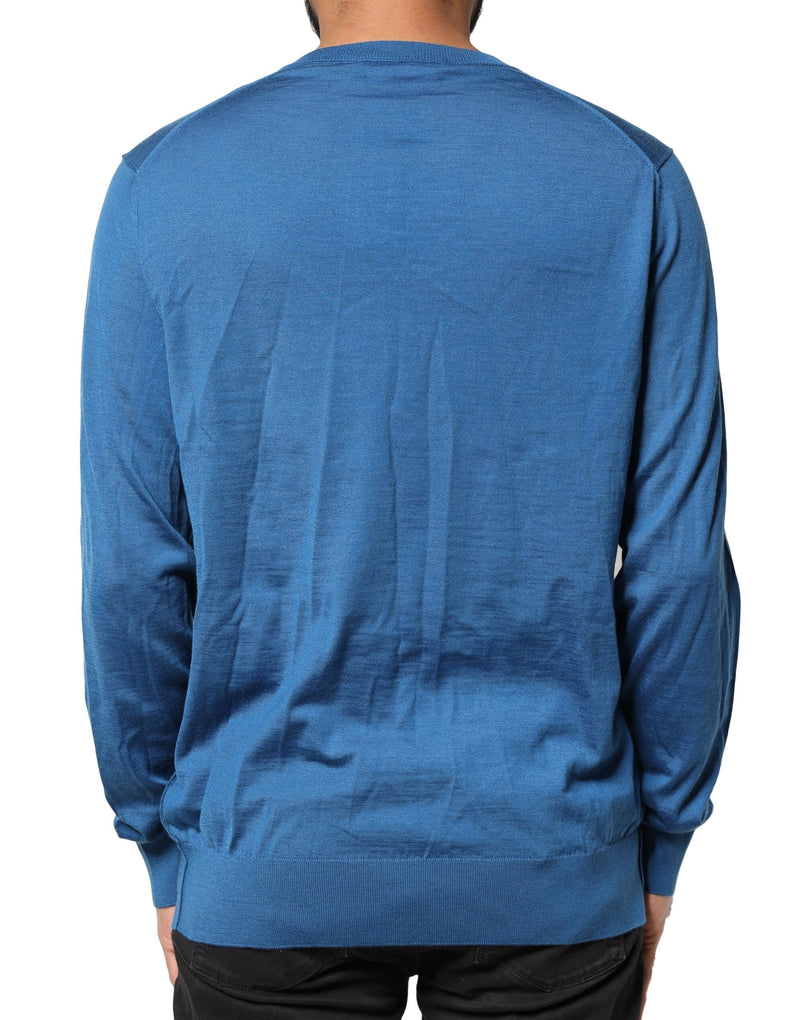 Pull en cachemire bleu à col en V avec couronne de Dolce &amp; Gabbana