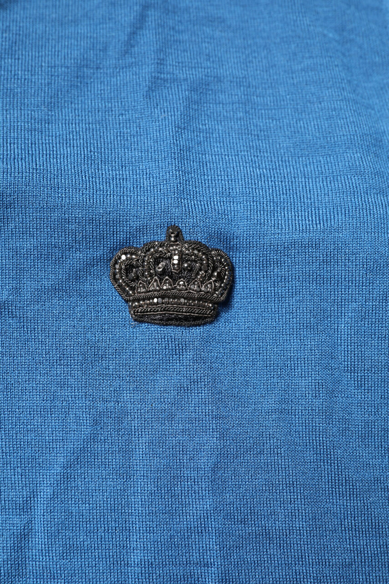 Pull en cachemire bleu à col en V avec couronne de Dolce &amp; Gabbana