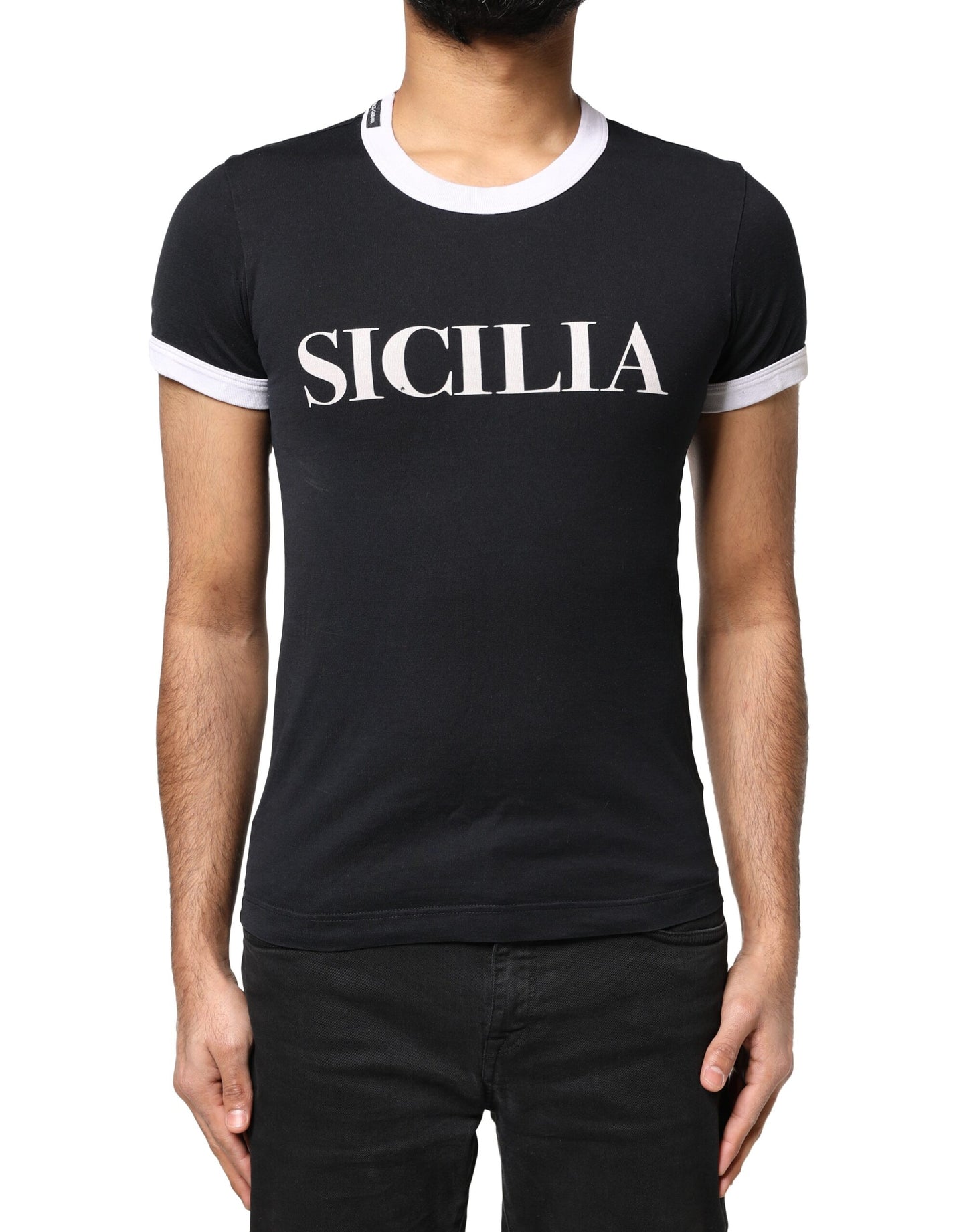 Dolce & Gabbana zwart Sicilia T-shirt met ronde hals en korte mouwen
