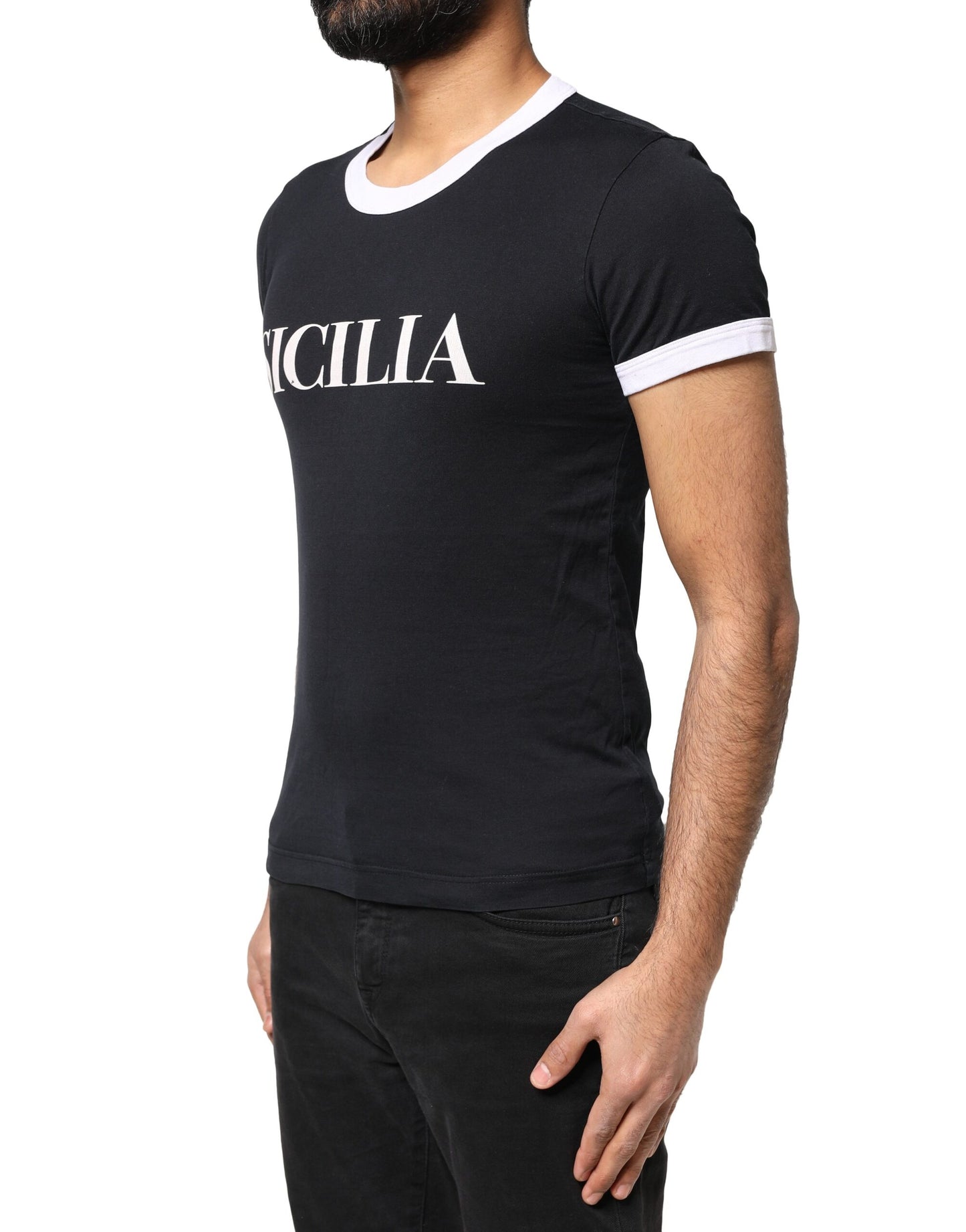Dolce & Gabbana zwart Sicilia T-shirt met ronde hals en korte mouwen