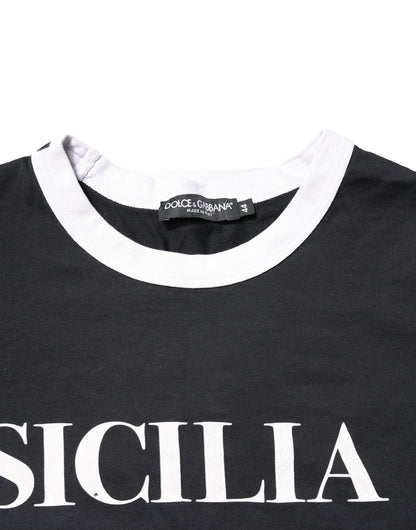 Dolce & Gabbana zwart Sicilia T-shirt met ronde hals en korte mouwen