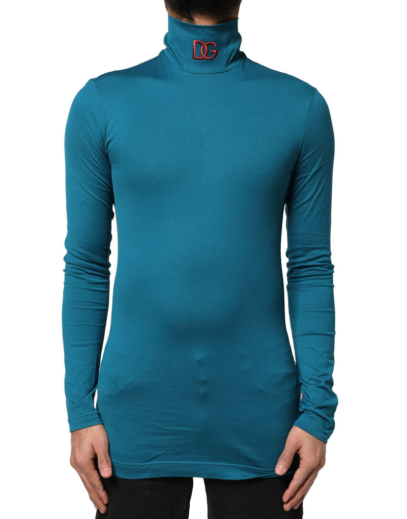 Pull col montant à manches longues en coton bleu de Dolce &amp; Gabbana