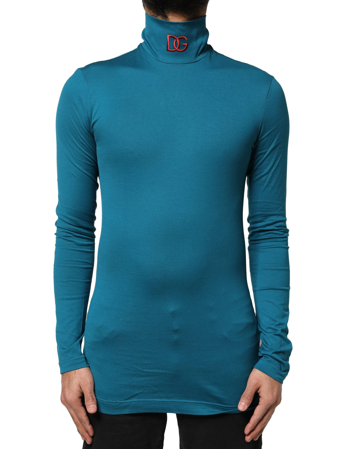Pull col montant à manches longues en coton bleu de Dolce &amp; Gabbana