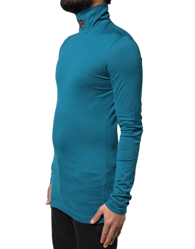 Pull col montant à manches longues en coton bleu de Dolce &amp; Gabbana
