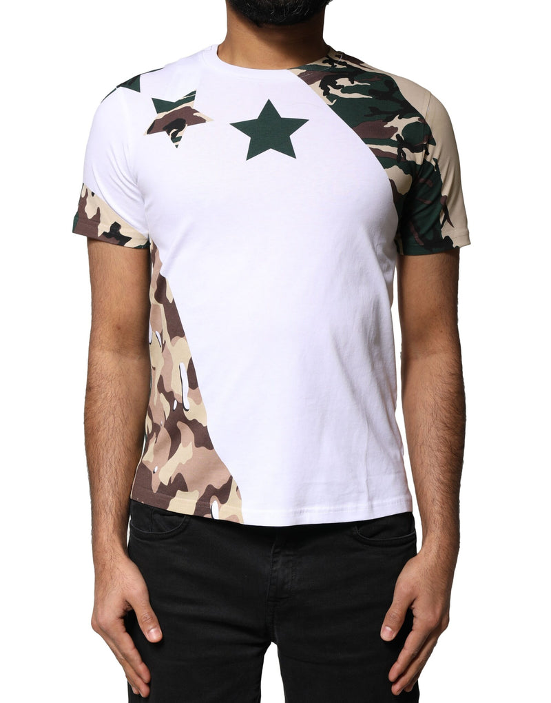 T-shirt à col rond blanc à motifs camouflage et étoiles de Dolce &amp; Gabbana