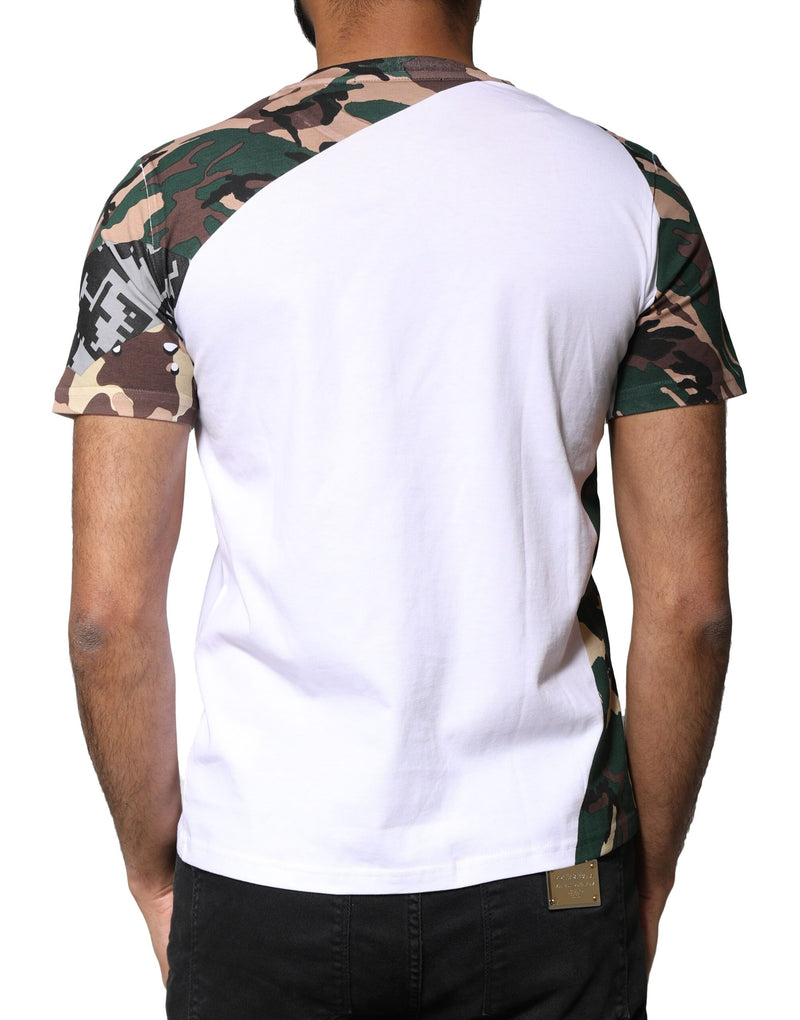 T-shirt à col rond blanc à motifs camouflage et étoiles de Dolce &amp; Gabbana