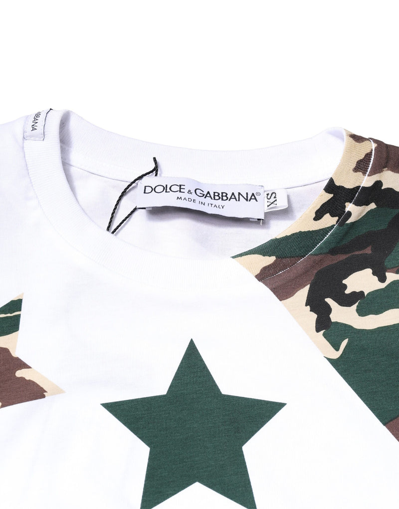 T-shirt à col rond blanc à motifs camouflage et étoiles de Dolce &amp; Gabbana