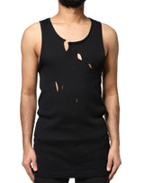 Débardeur homme en coton noir à style déchiré, sans manches, Dolce &amp; Gabbana.