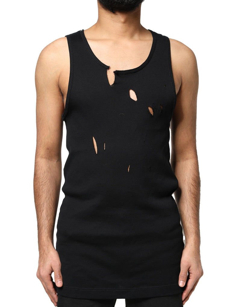 Débardeur homme en coton noir à style déchiré, sans manches, Dolce &amp; Gabbana.