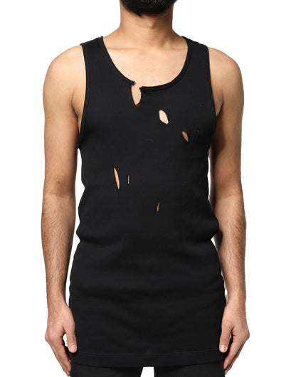 Débardeur homme en coton noir à style déchiré, sans manches, Dolce &amp; Gabbana.