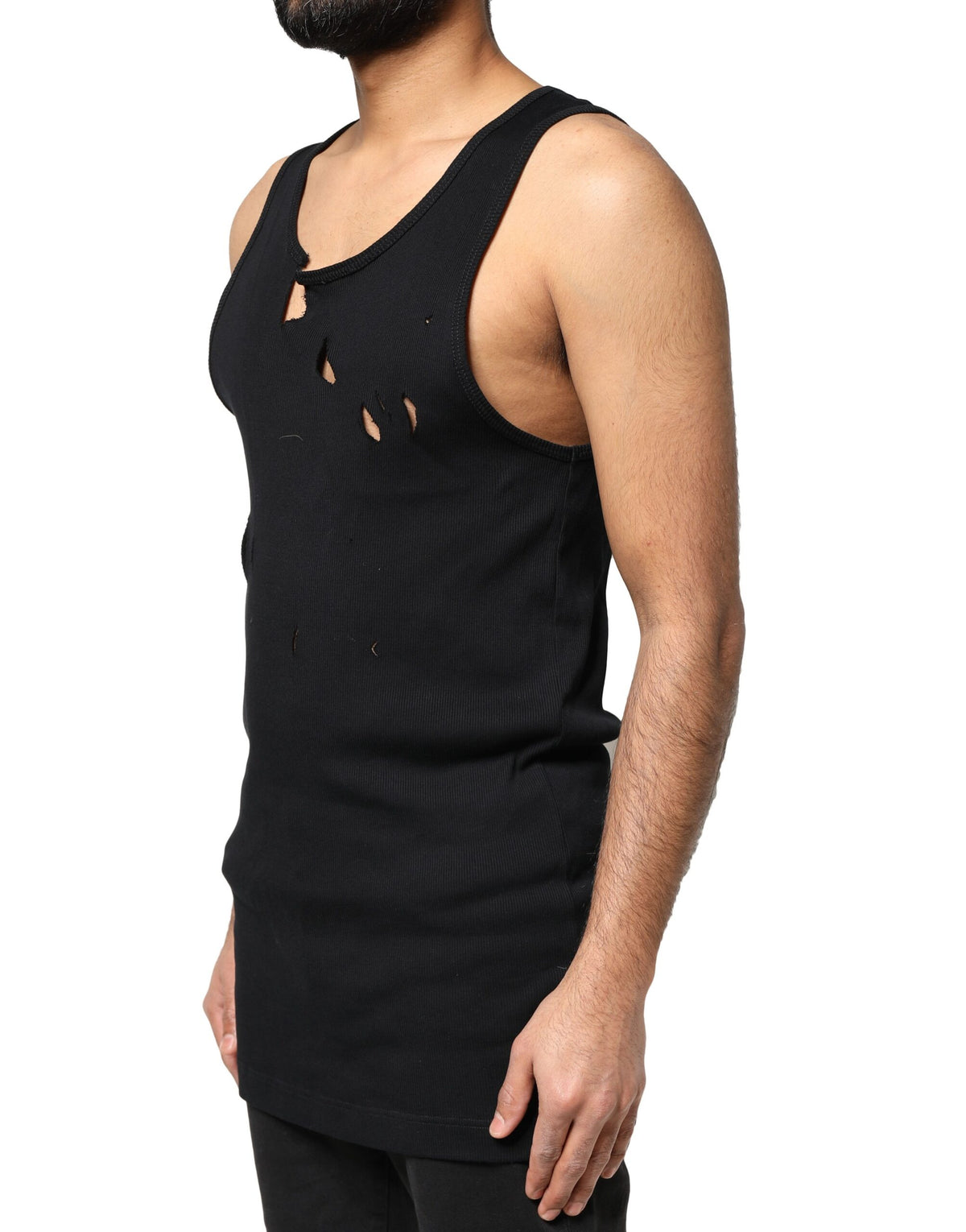 Débardeur homme en coton noir à style déchiré, sans manches, Dolce &amp; Gabbana.