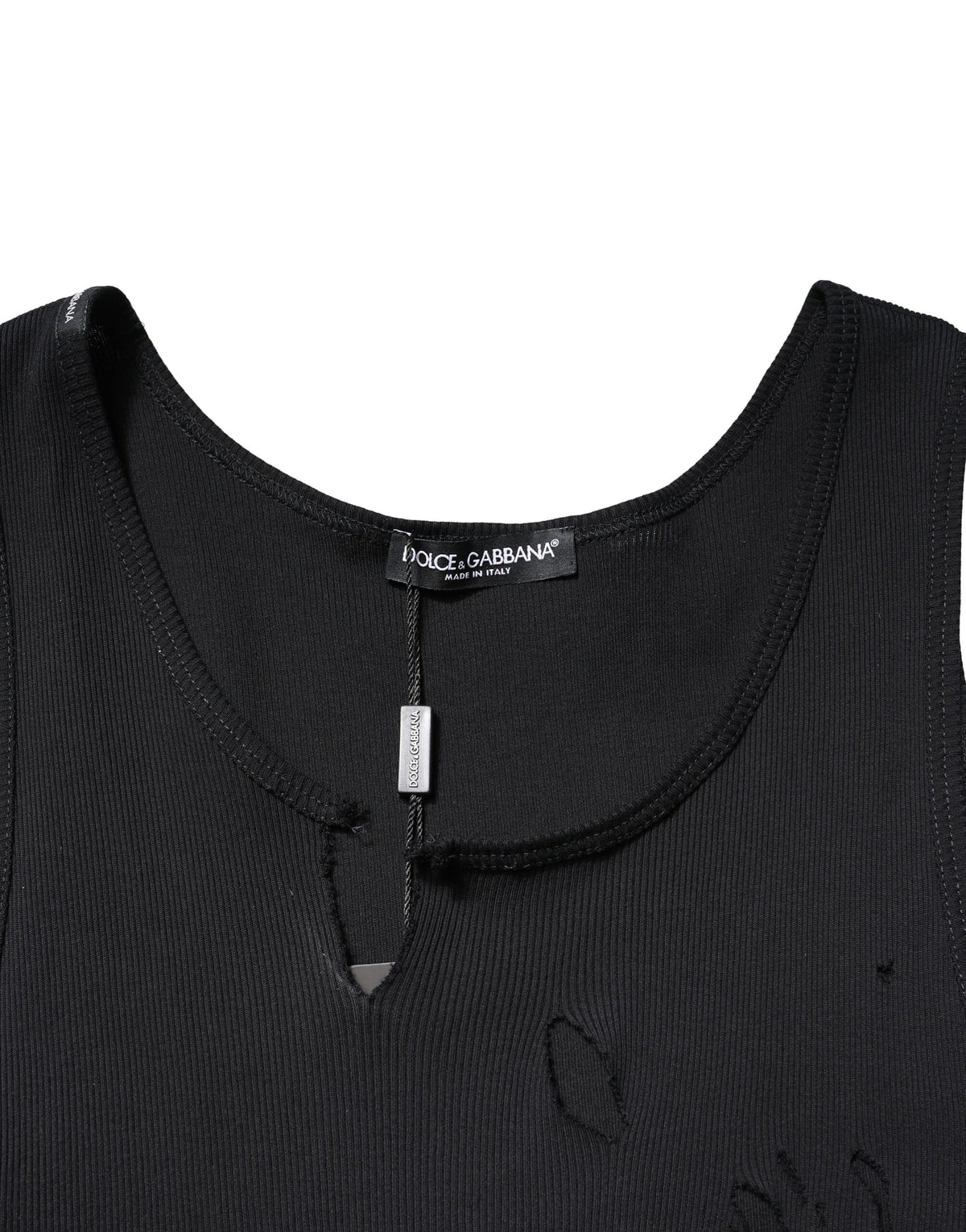 Débardeur homme en coton noir à style déchiré, sans manches, Dolce &amp; Gabbana.