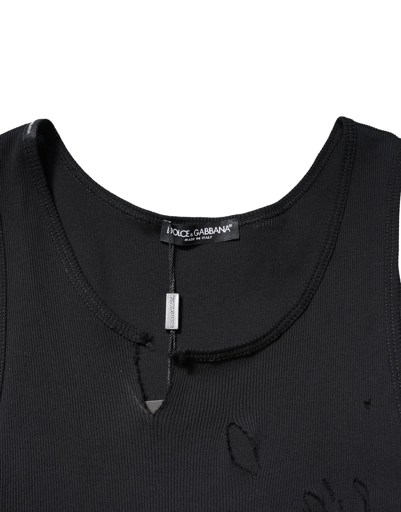 Débardeur homme en coton noir à style déchiré, sans manches, Dolce &amp; Gabbana.