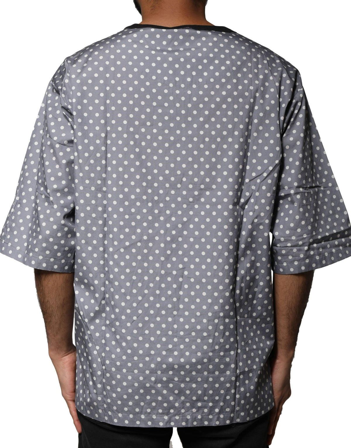 T-shirt à col rond Dolce &amp; Gabbana gris à pois avec imprimé pin-up.