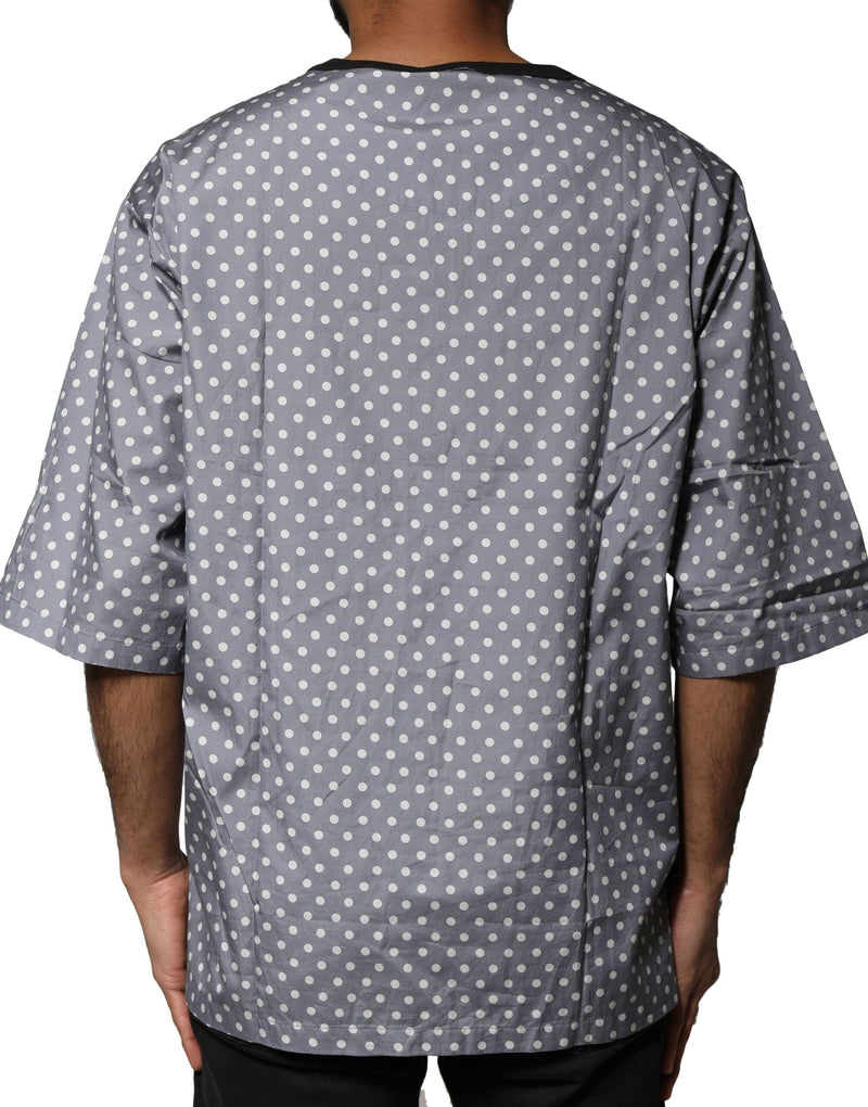 Dolce &amp; Gabbana grijs t-shirt met pint-up print en ronde hals, voorzien van polkadotmotief.