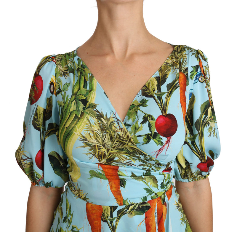 Dolce &amp; Gabbana Top en soie imprimé légumes multicolores, blouse péplum cache-cœur